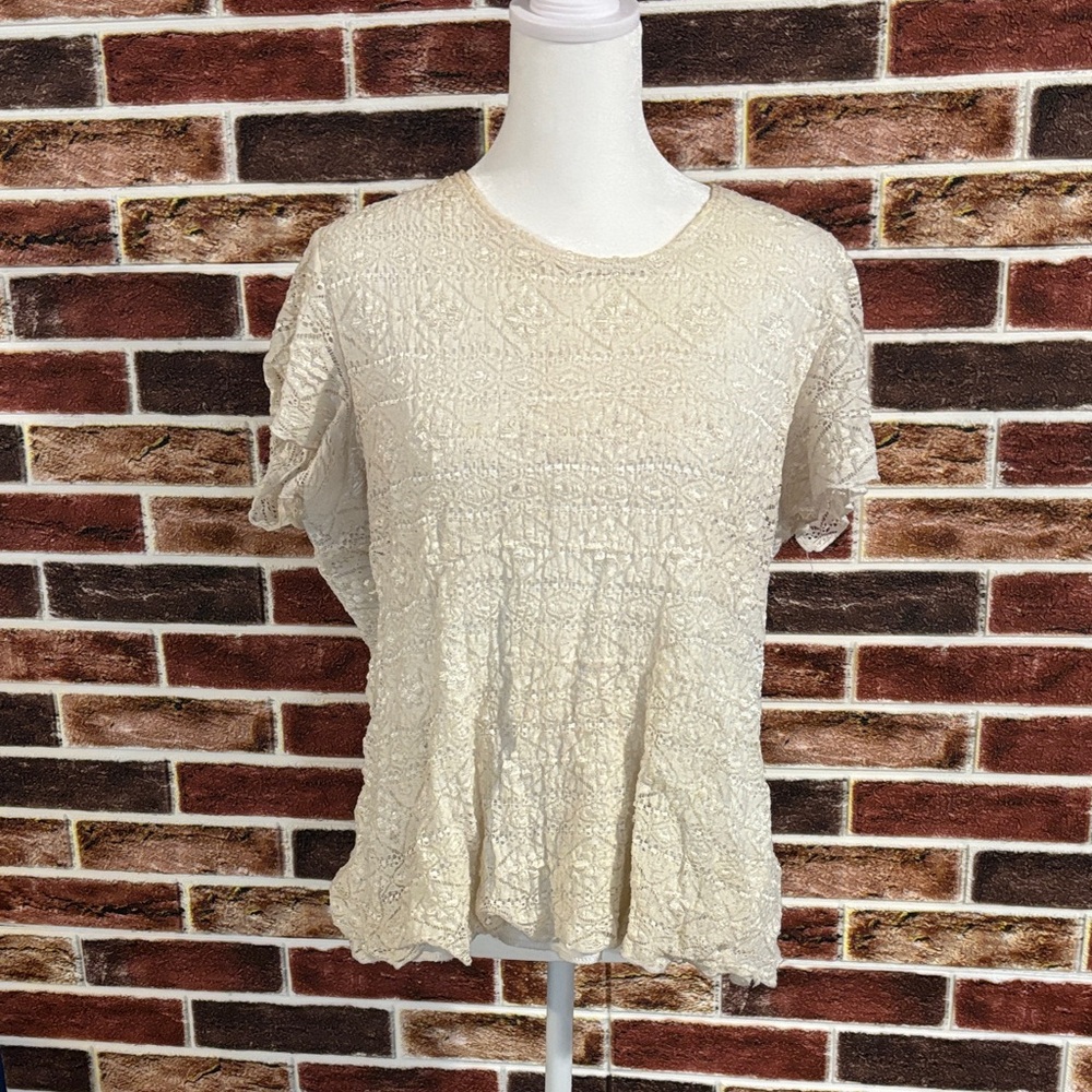 Dress Barn Cream Short Sleeve Textured Top